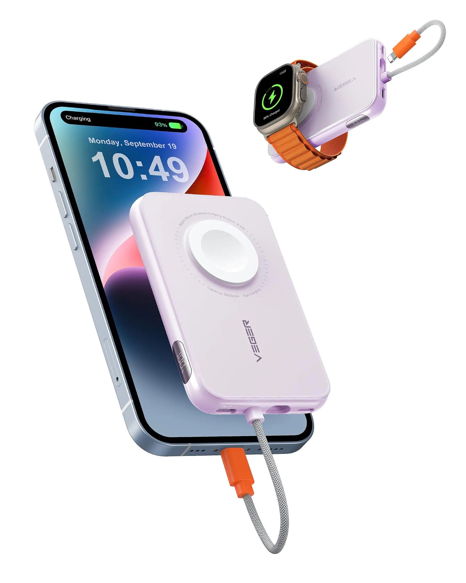 VEGER 20W QuickCharge Power Bank for iPhone and Apple Watch - Purple